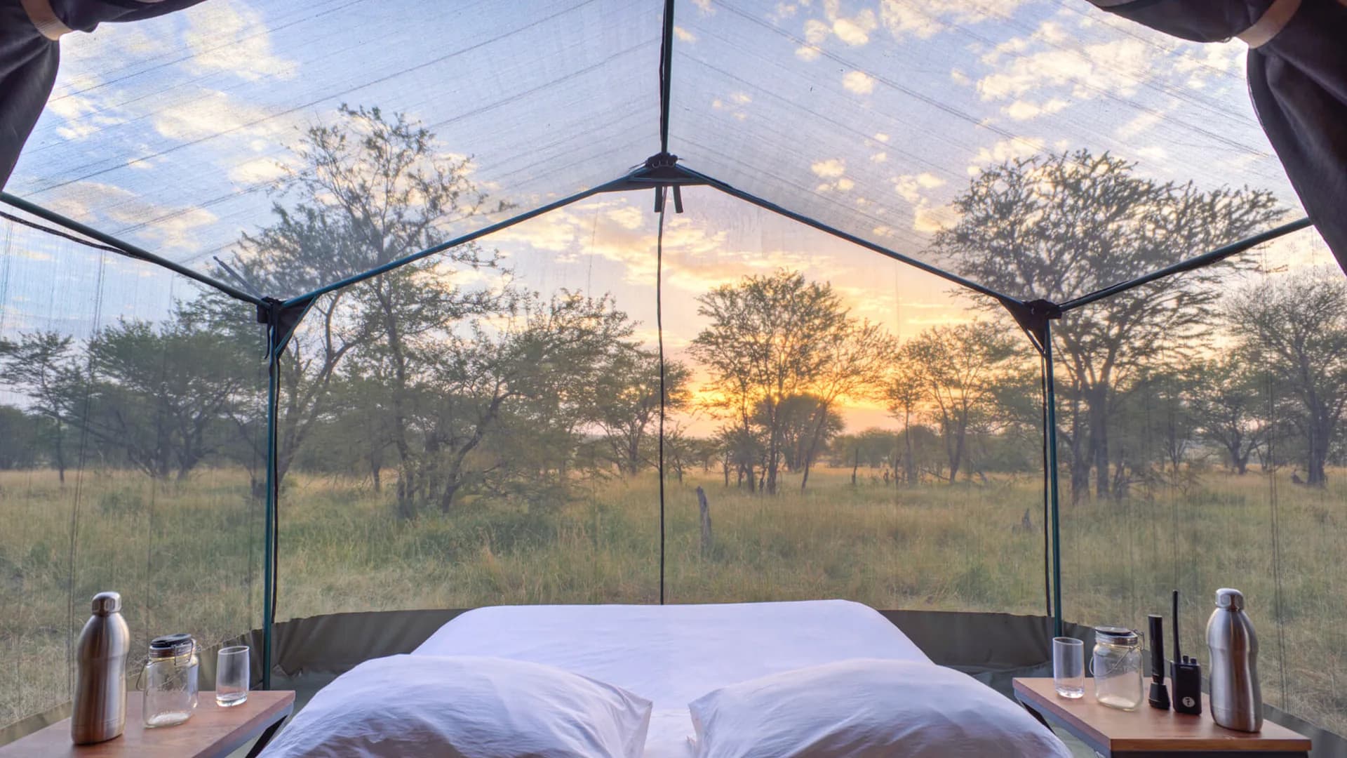 Safari camp at dusk in Tanzania